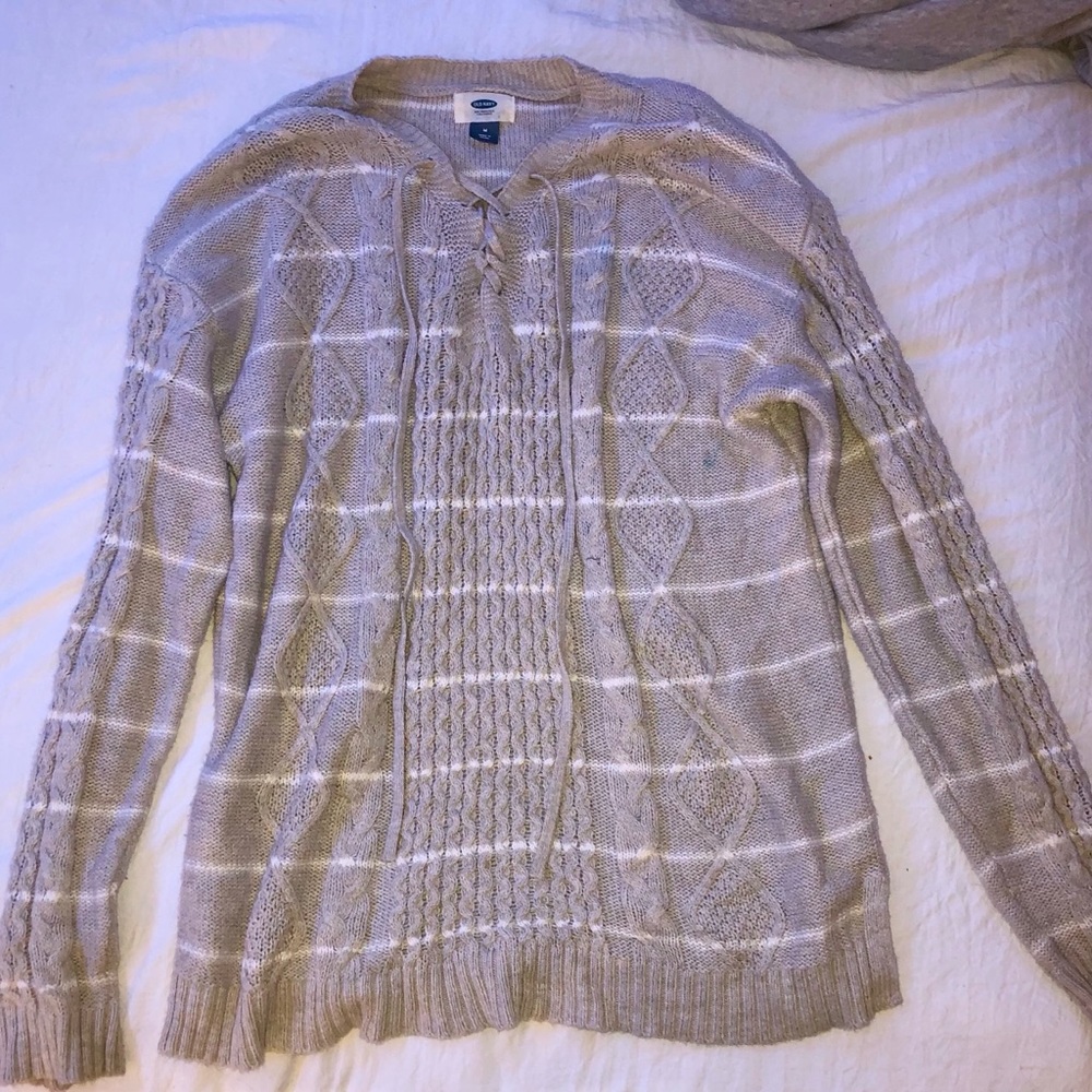 Tan and White Striped Sweater